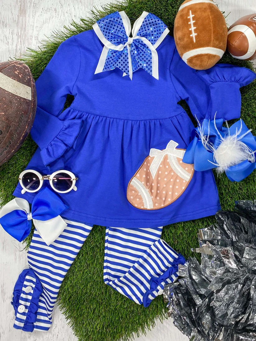 cotton blue embroidery football GLP1547 girl outfit 202411 RTS