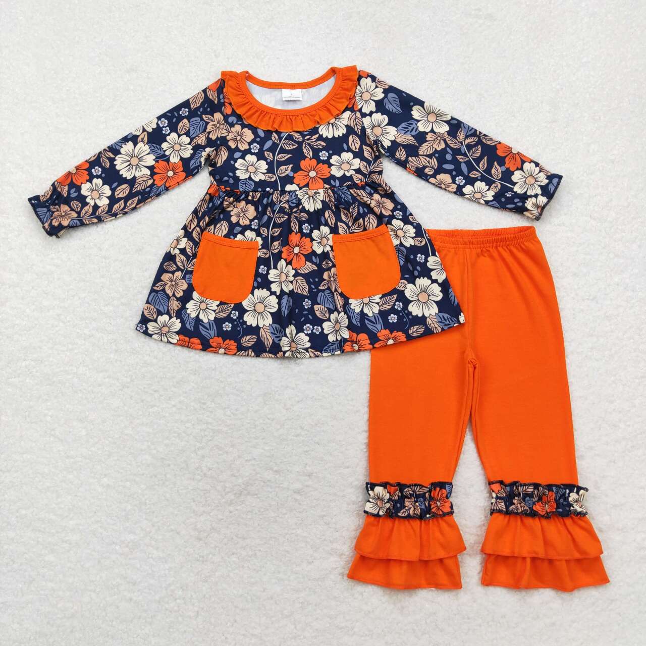 Orange flowers sibling GLP1564 girl outfit 202408 RTS