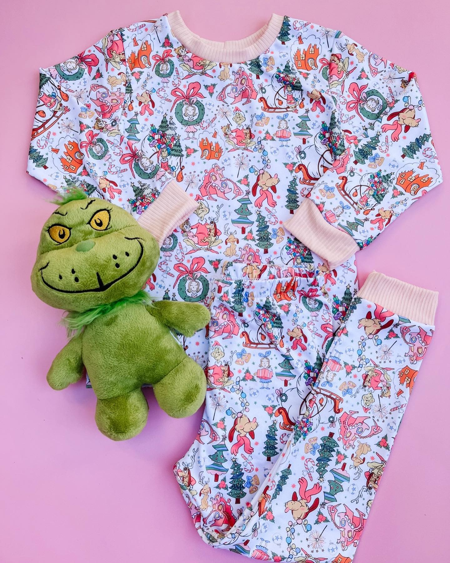 Christmas girl flower dog grinch sibling GLP1576  girl pajamas outfit 202409 RTS