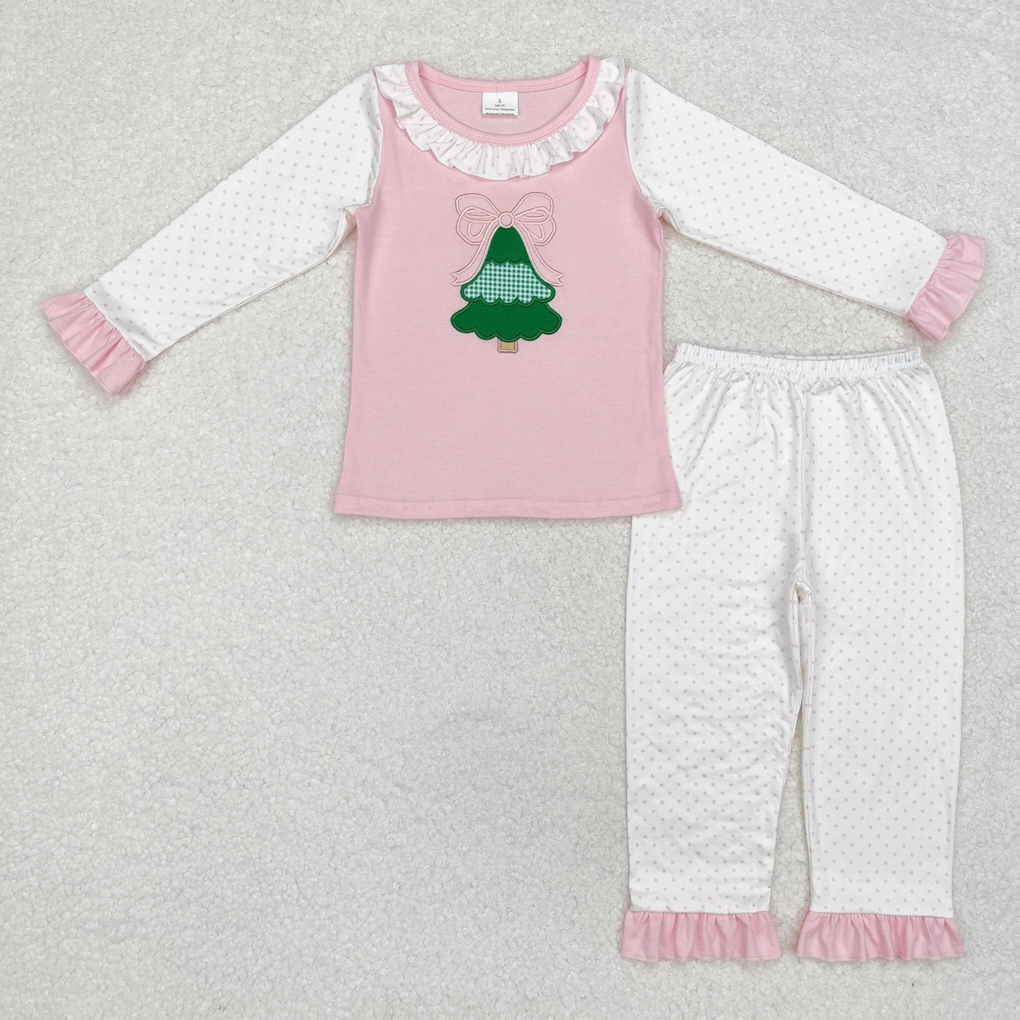 GLP1628 embroidery Christmas tree bow  girl cotton pajamas outfit 202409 RTS sibling