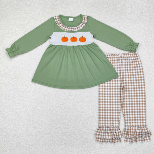 GLP1649 embroidery Halloween pumpkin sibling girl outfit  202409 RTS