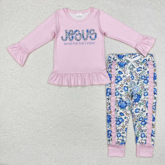 GLP1670 jesus flower sibling long sleeve children girl outfit  202411 RTS