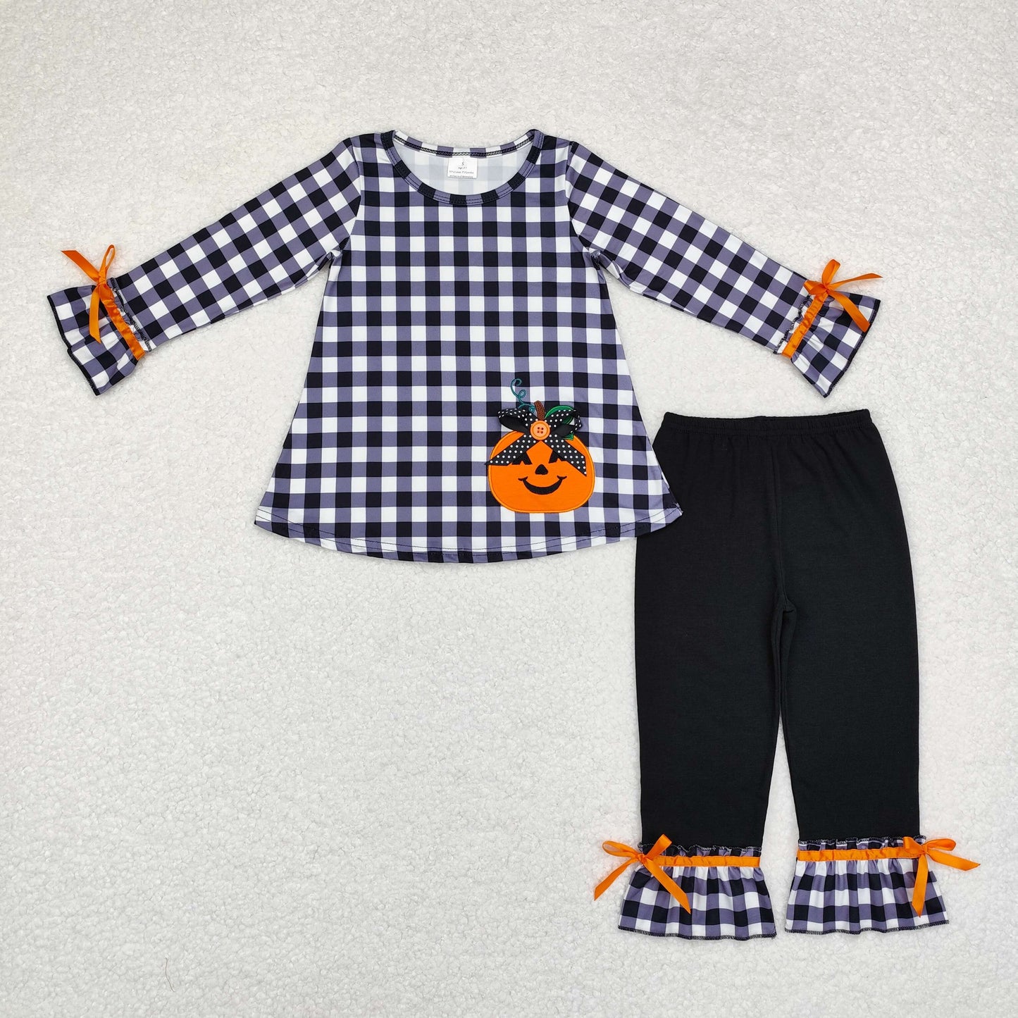 GLP1674 embroidery Halloween pumpkin sibling  girl outfit 202409 RTS