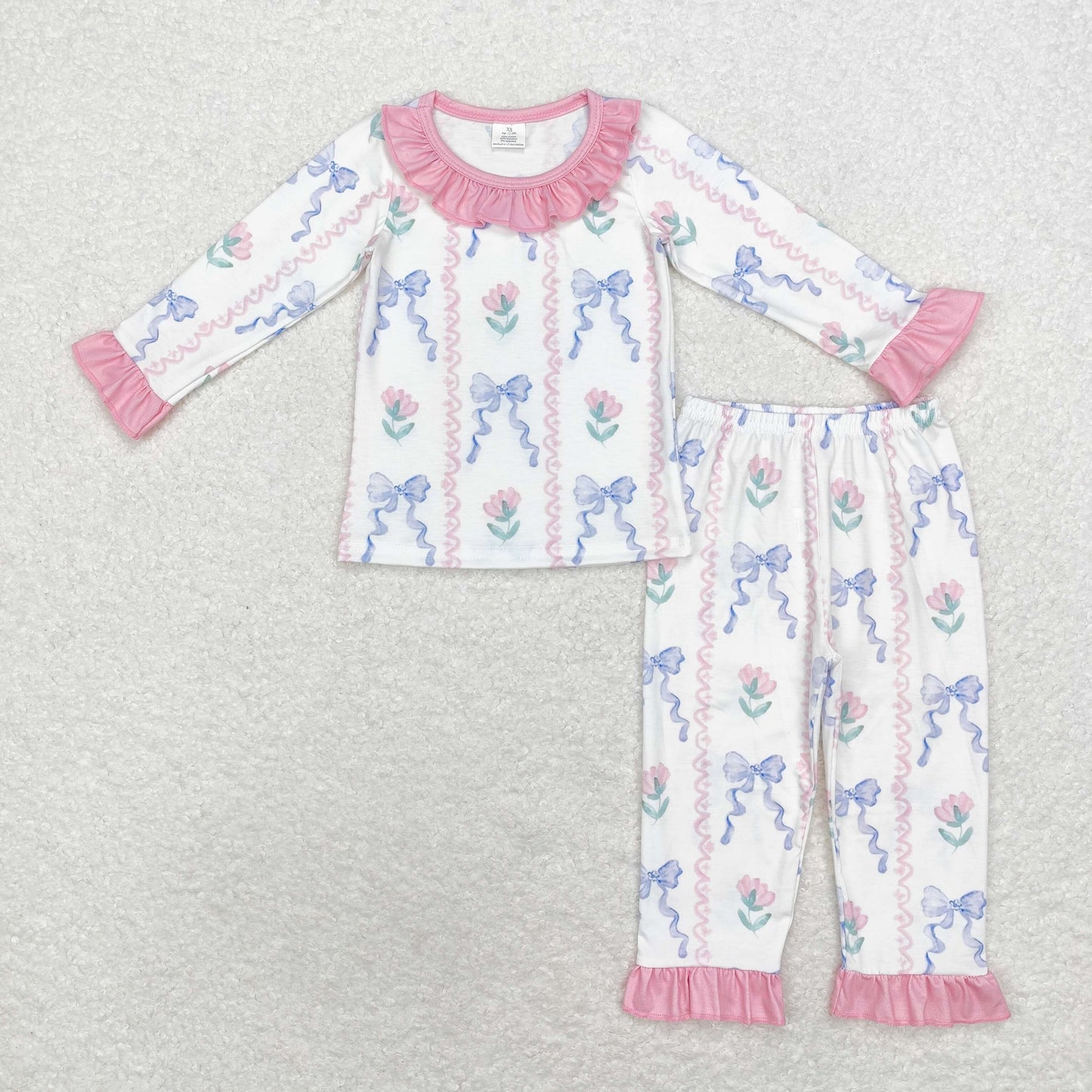 GLP1693 Bamboo  Christmas bow flowers sibling girl pajamas outfit 202408 RTS