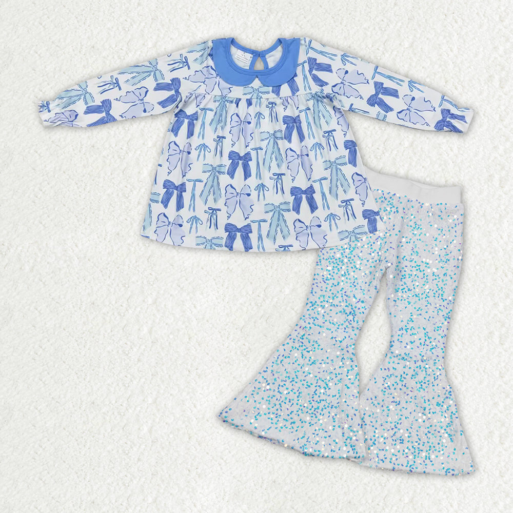 GLP1717组合 RTS  blue bow long sleeve sequin girl outfit 202407 RTS