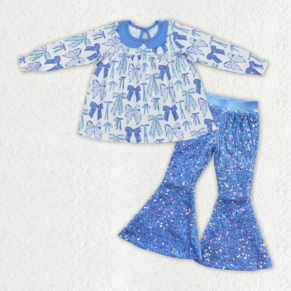 GLP1717组合 RTS  blue bow long sleeve sequin girl outfit 202407 RTS