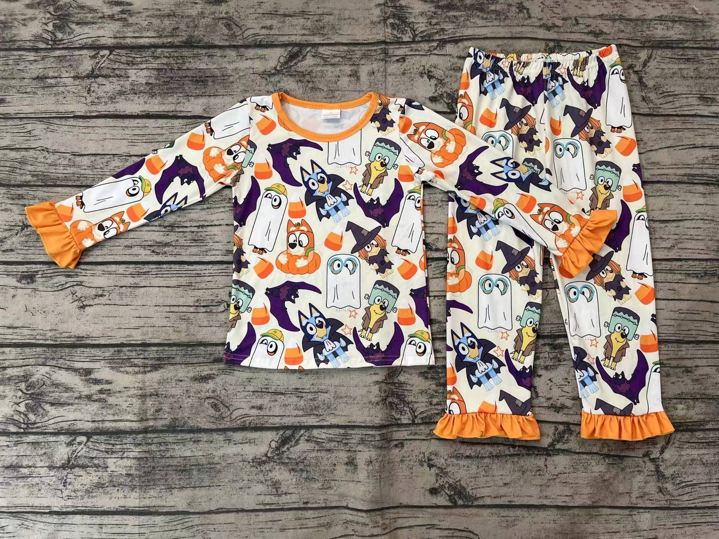 GLP1757 sibling Halloween Pumpkin bluey  girl pajamas outfit 202409 rts