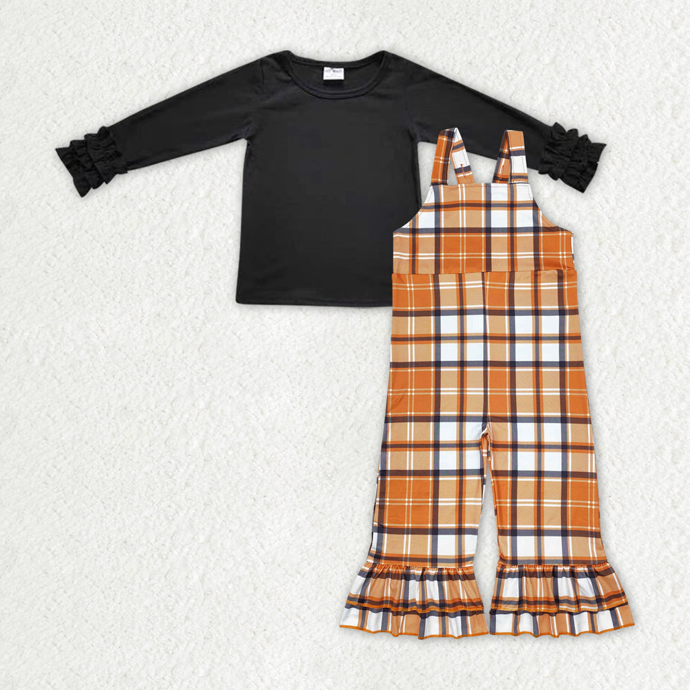 GLP1848 组合 orange plaid Long Sleeve Overall jumpsuit set Girl outfit RTS 202408