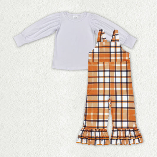 GLP1849 组合 orange plaid Long Sleeve Overall jumpsuit set Girl outfit RTS 202408