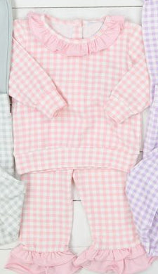 plaid sibling ruffle pink GLP1856 long sleeve girl pajamas outfit  202408 preorder