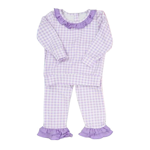 plaid sibling ruffle purple GLP1857 long sleeve girl pajamas outfit  202408 preorder