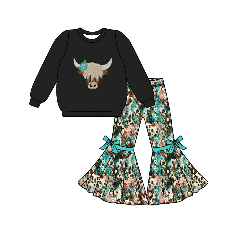 GLP1871 vinyl cow flower western long sleeve girl outfit  202409 sibling preorder