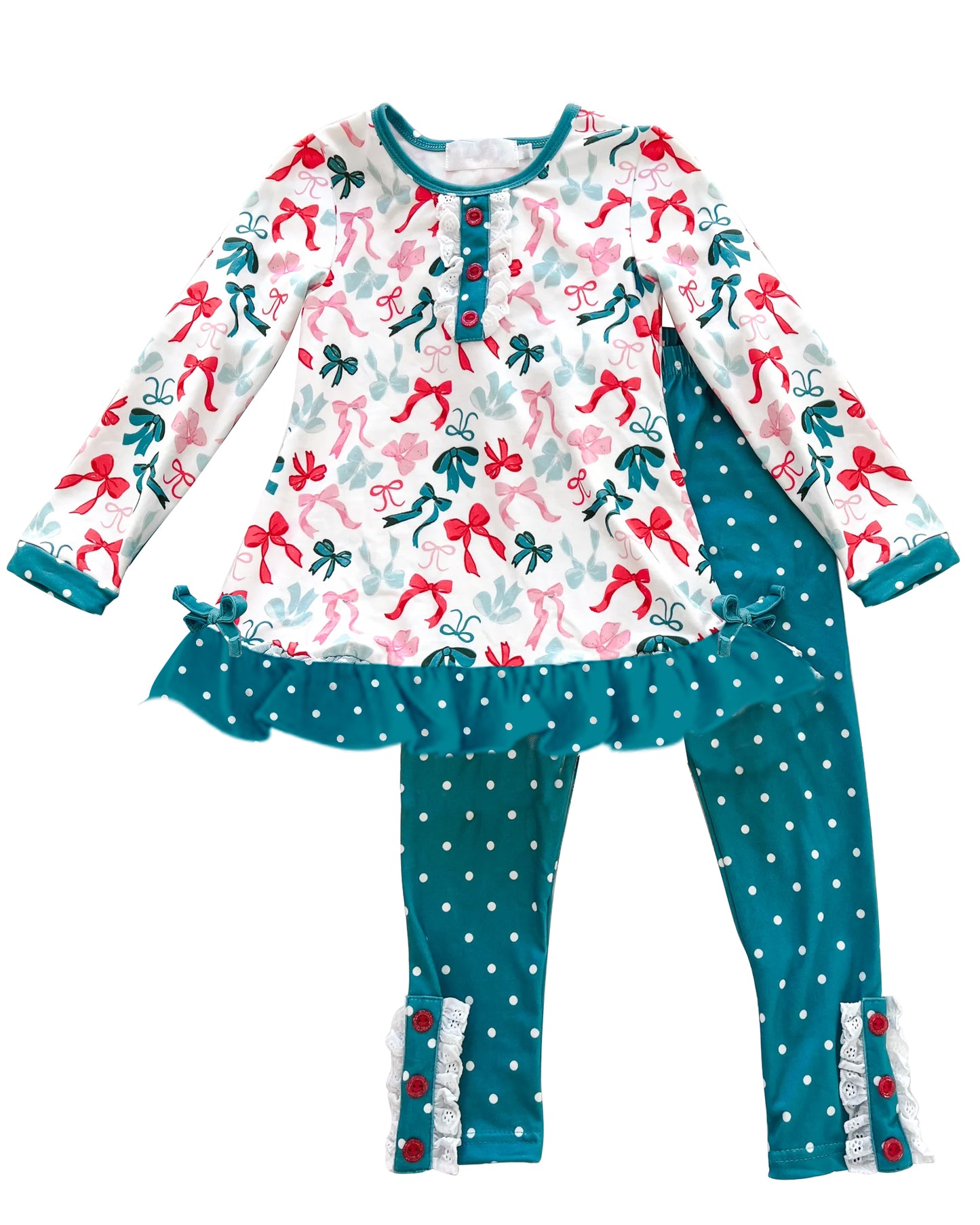 GLP1877 bow Christmas flower long sleeve girl outfit  202409 sibling preorder