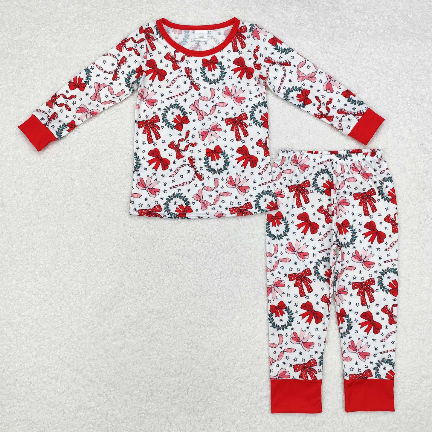 BAMBOO GLP1879 Christmas flower long sleeve girl pajamas outfit  202409 sibling RTS