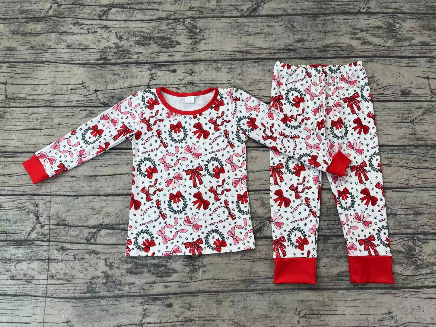 BAMBOO GLP1879 Christmas flower long sleeve girl pajamas outfit  202409 sibling RTS