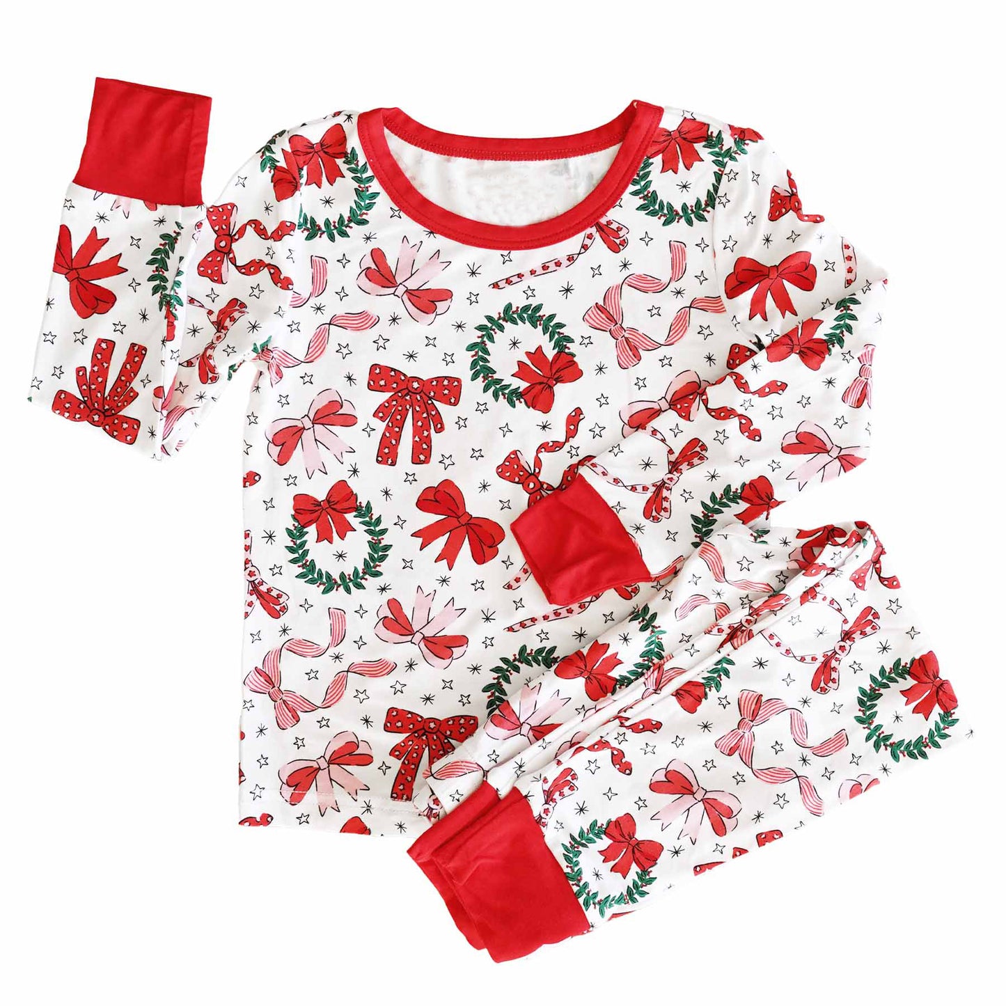 BAMBOO GLP1879 Christmas flower long sleeve girl pajamas outfit  202409 sibling RTS