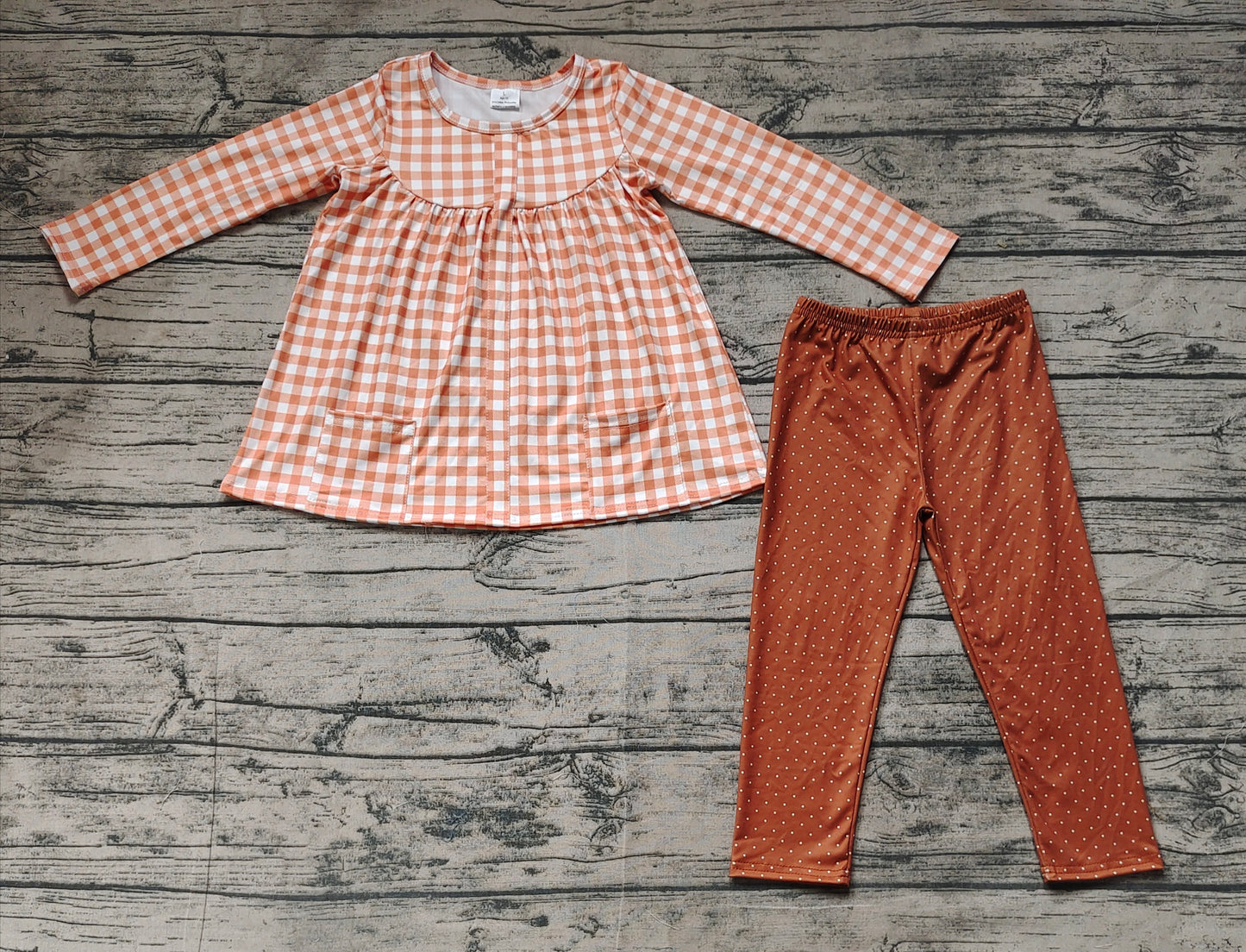 GLP1895  orange plaid sibling long sleeve children girl  outfit preorder 202409