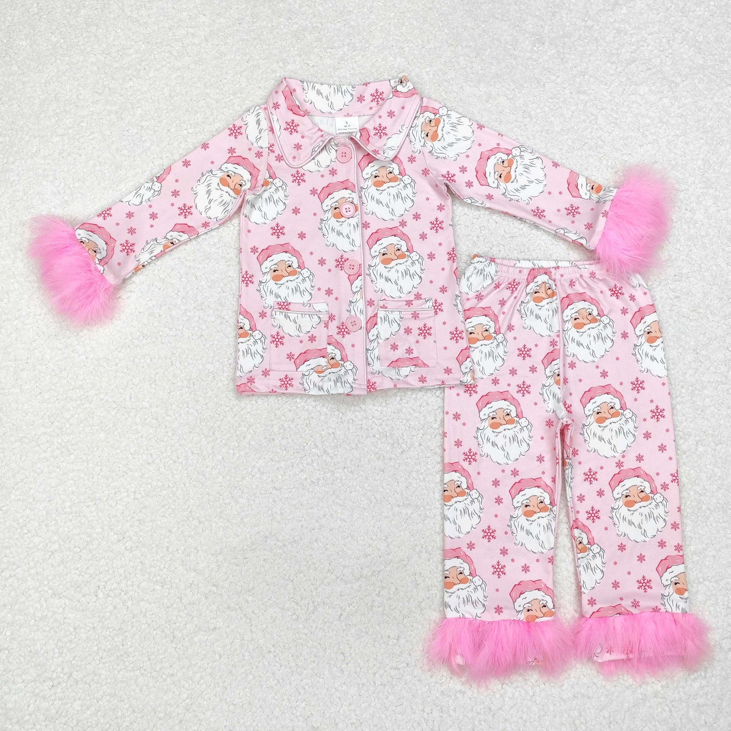 GLP1900 RTS Christmas santa fluffy fur sleeves pink long girl pajamas outfit 202411 sibling