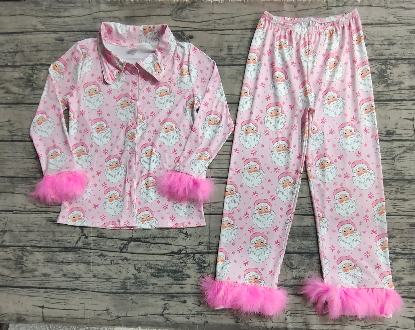 GLP1901 Christmas santa fluffy sleeves pink long girl pajamas outfit preorder 202409 sibling