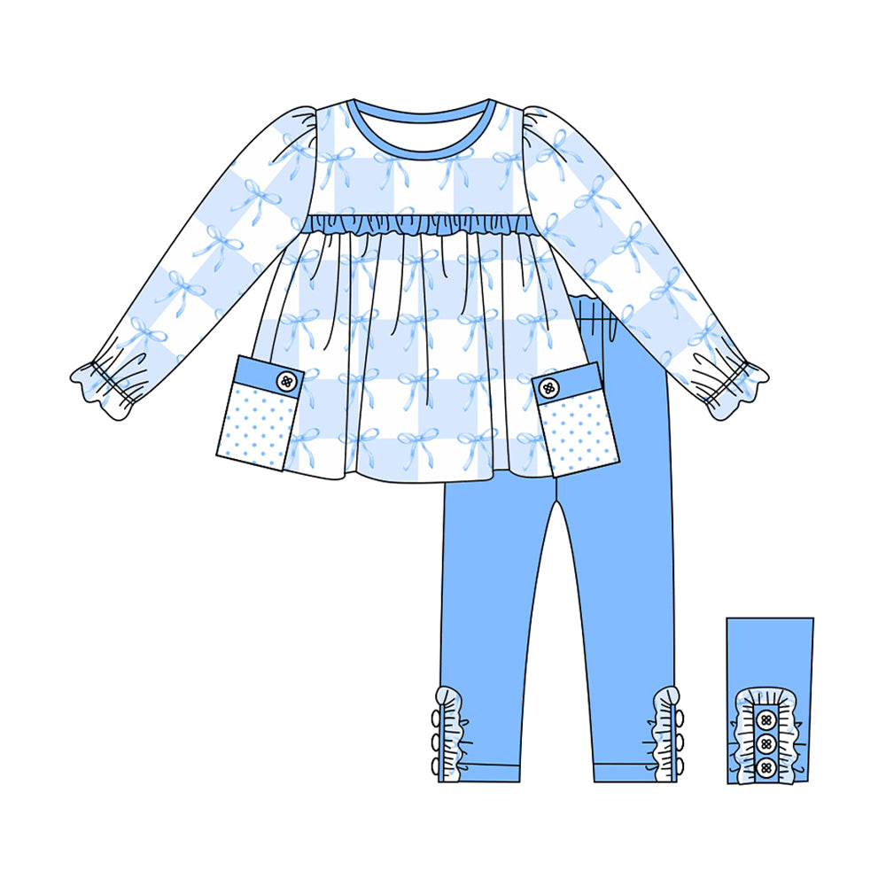 GLP1903 blue bow sibling  girl outfit preorder  202408