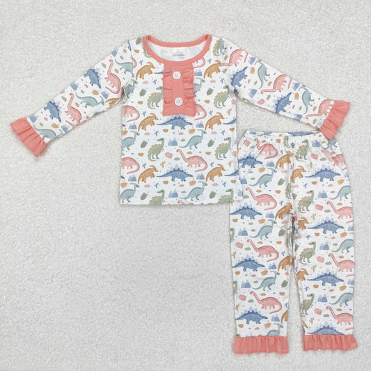 GLP1969 green dinosaur  long sleeve girl pajamas 202411 RTS