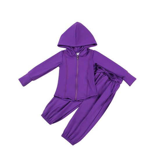 GLP2079 组合 preorder purple kids yoga hoodie zipper girl clothes outfit 202410