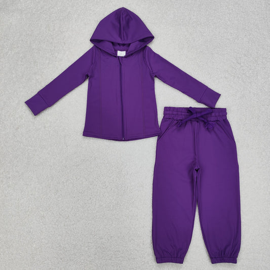 GLP2079 组合 YOGA purple kids yoga hoodie zipper girl clothes outfit 202503