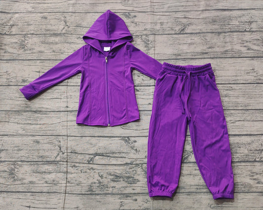 GLP2079 组合 preorder purple kids yoga hoodie zipper girl clothes outfit 202501