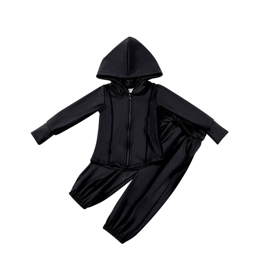 GLP2081 组合 preorder black kids yoga hoodie zipper girl clothes outfit 202410