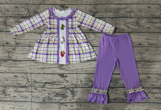 GLP2114 Mardi Gras purple cray fish dinosaur duck western preorder  pants girl outfit 202410