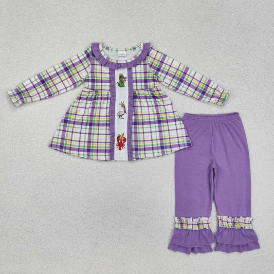 GLP2114 Mardi Gras purple cray fish dinosaur duck western  pants girl outfit 202411 rts