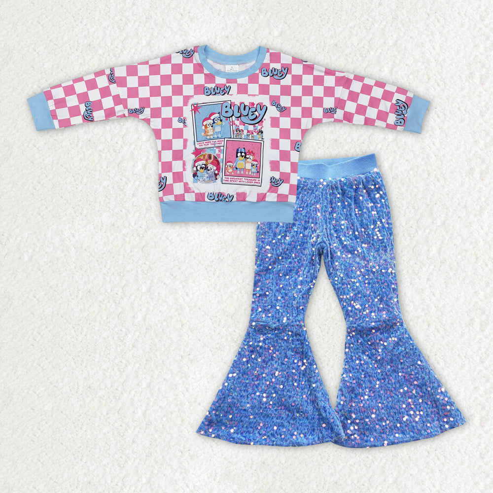 GLP2139组合 RTS Bluey Christmas checkerboard long sleeve sequin girl OUTFIT 202410 RTS