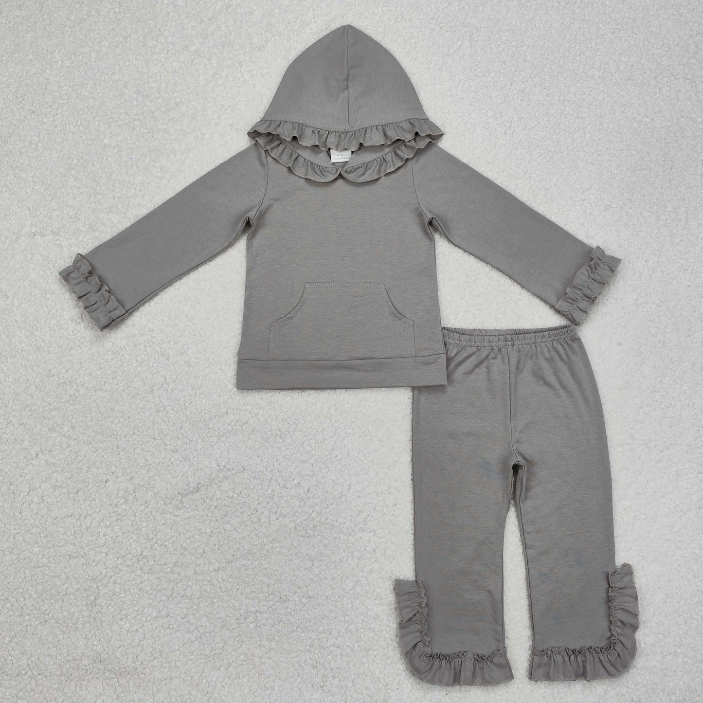 SR2143 cotton solid ruffle hoodie girl outfit 202412  sibling