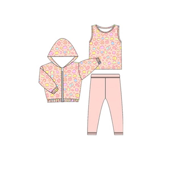 GLP2310组合 3pcs leopard orange pink  girl  outfit 202412 preorder