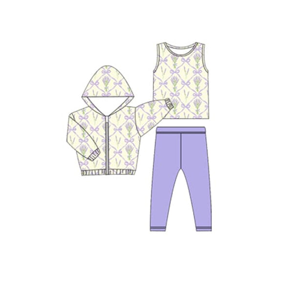 GLP2311组合 3pcs purple ruffle flowers girl  outfit 202412 preorder