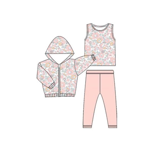 GLP2313 组合 3pcs pink ruffle flowers girl  outfit 202412 preorder