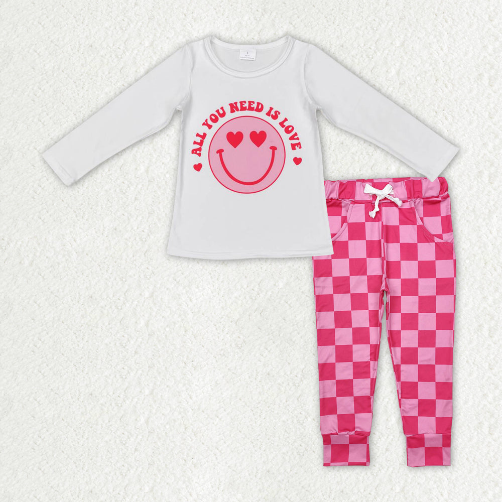 GLP2316 组合 smile hot pink checkerboard girl outfit 202412 RTS