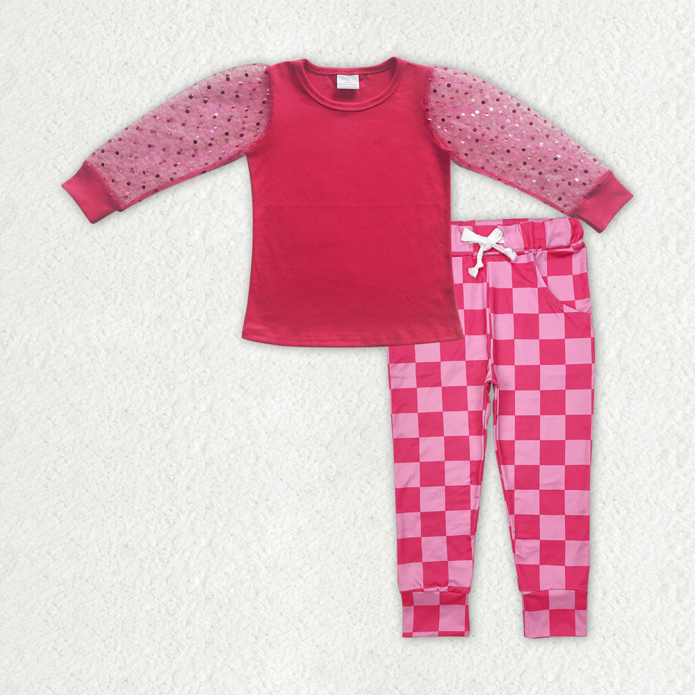 GLP2317组合 hot pink checkerboard girl outfit 202412 RTS