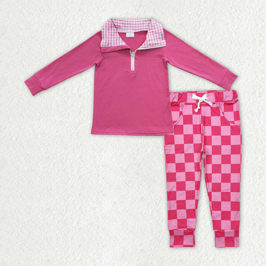 GLP2318组合 hot pink checkerboard girl outfit 202412 RTS