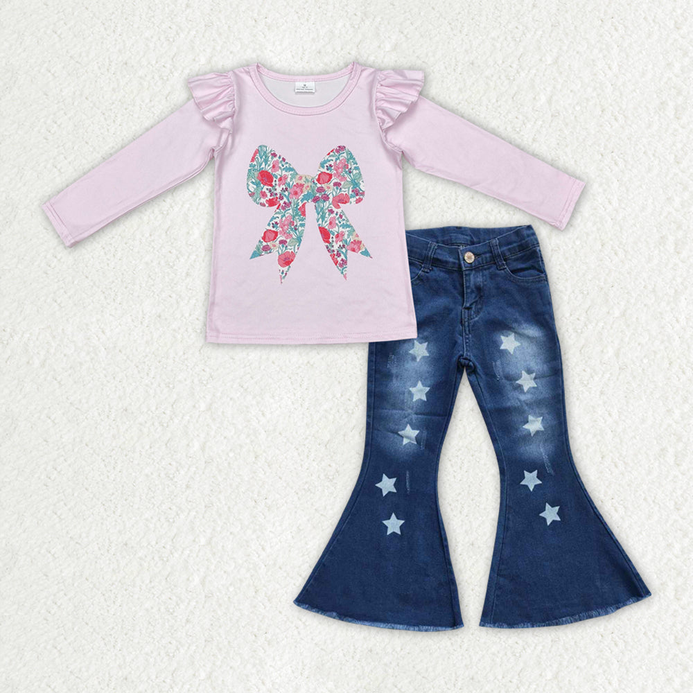 GLP2321 组合 western bow denim jeans girl outfit 202412 RTS