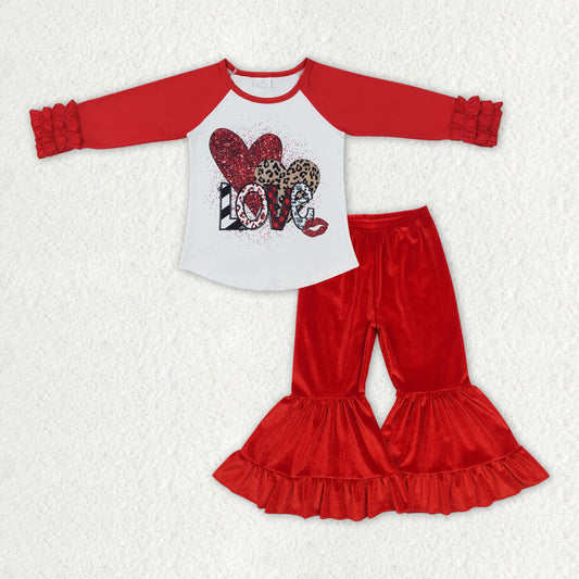 GLP2330组合 love Valentine velvet bell bottom pants outfit  RTS  202412