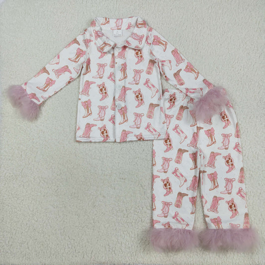 GLP2359 feather boots Christmas Santa girl Pajamas outfit 202508 RTS