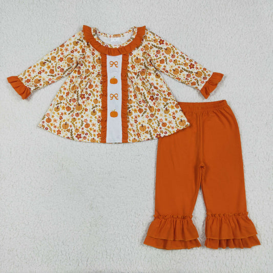 GLP2361 Embroidery orange ruffle halloween girl outfit 202506 RTS