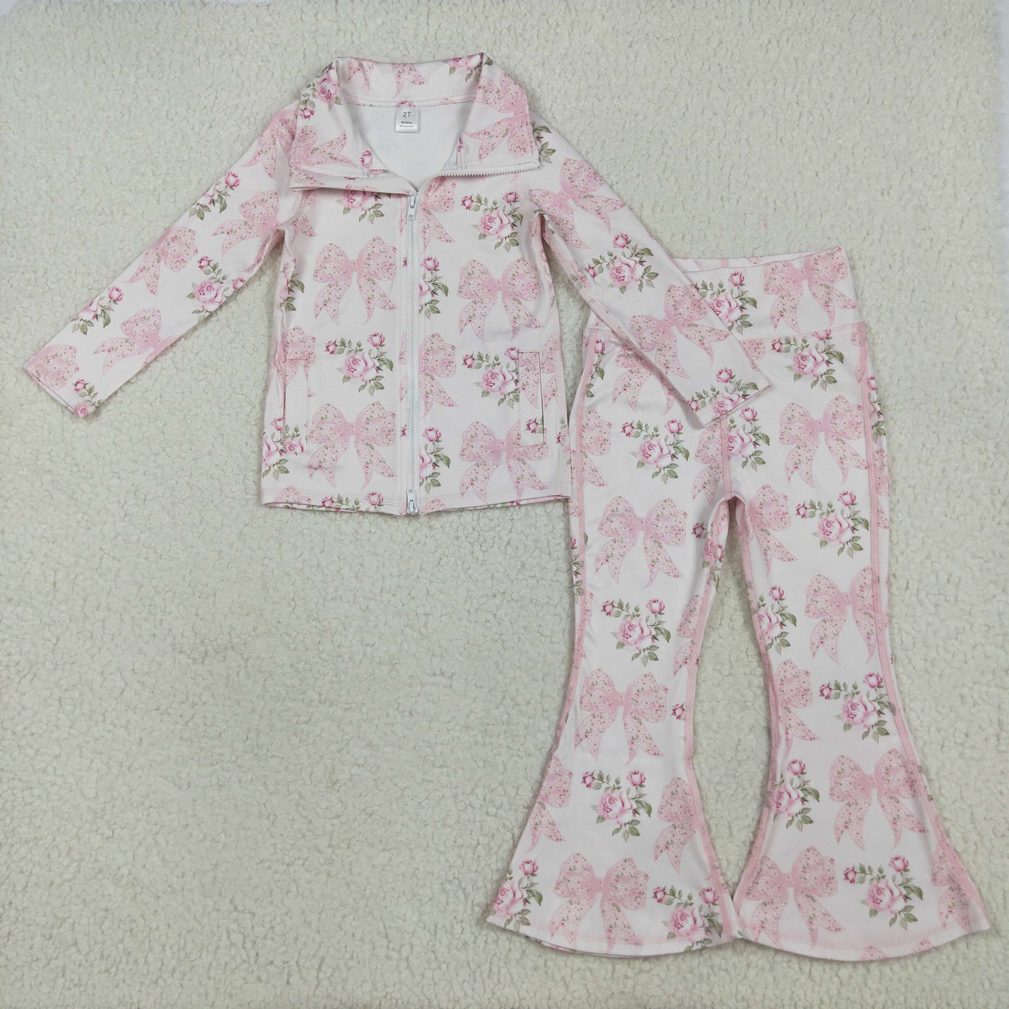GLP2429组合  kids yoga Pink bow zipper pockets girl clothes outfit 202507 RTS