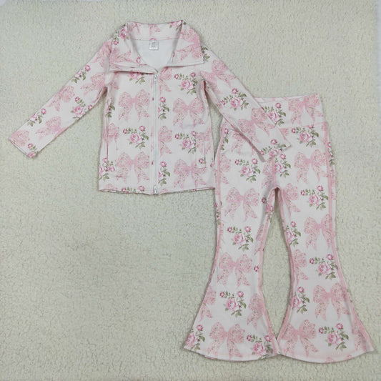 GLP2429组合  kids yoga Pink bow zipper pockets girl clothes outfit 202507 RTS