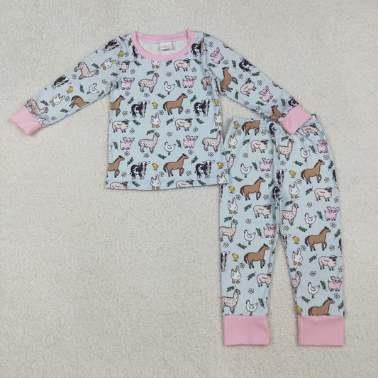 GLP2564  Farm western  kids girl pajamas outfit 202509 RTS