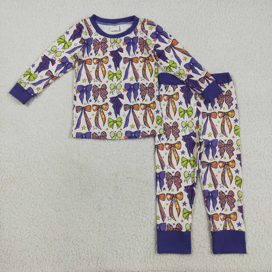 GLP2566 purple bow western  kids girl pajamas outfit 202508 RTS