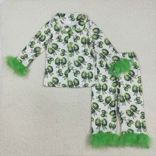 GLP2582 Christmas Grinch bow girl pajamas outfit 202508 RTS