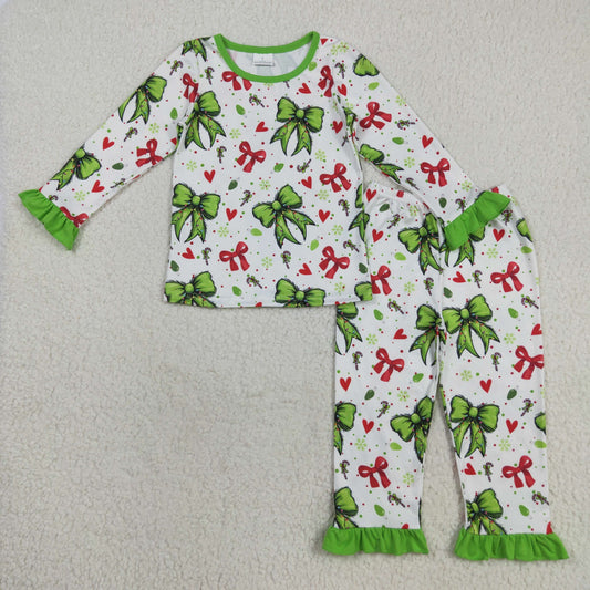 GLP2628 green bow girl pajamas  outfit 202508 RTS