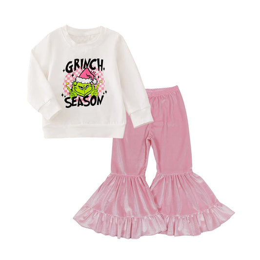 GLP2636组合 grinch season Christmas pink velvet short sleeve kids girl outfit 202507 preorder